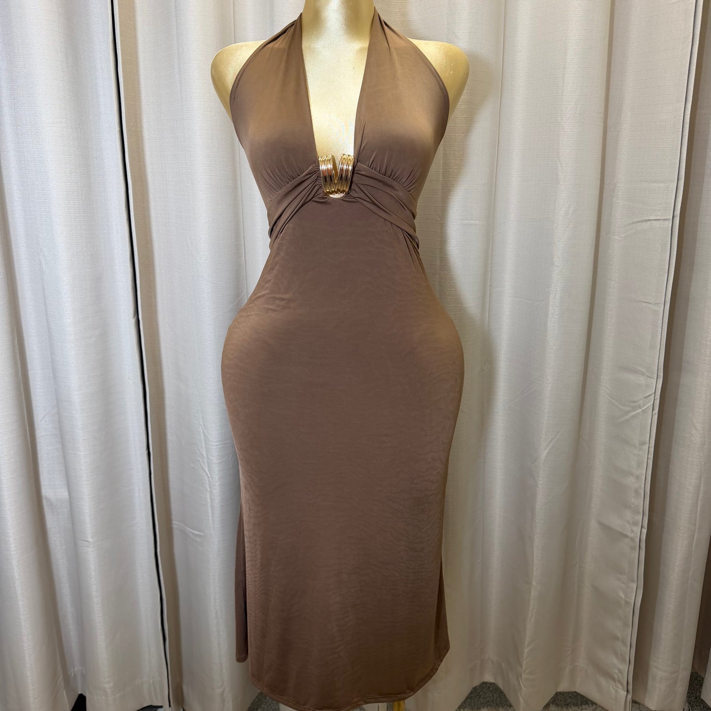 PL-Halter Midi Dress-Brown