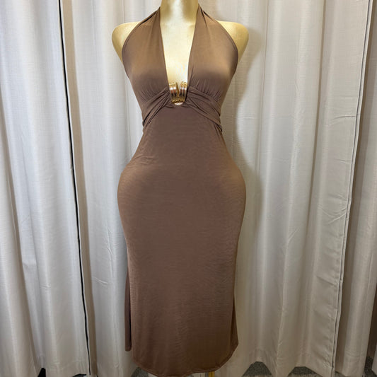 PL-Halter Midi Dress-Brown