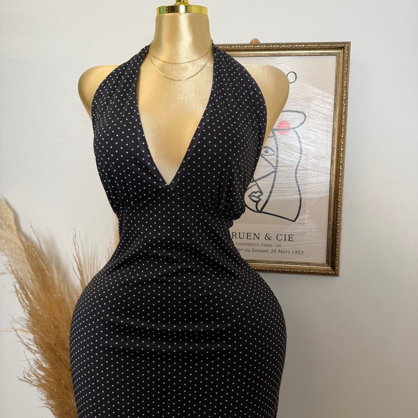 PL-Mesh Halter Maxi Dress Open Slit Dress-Black