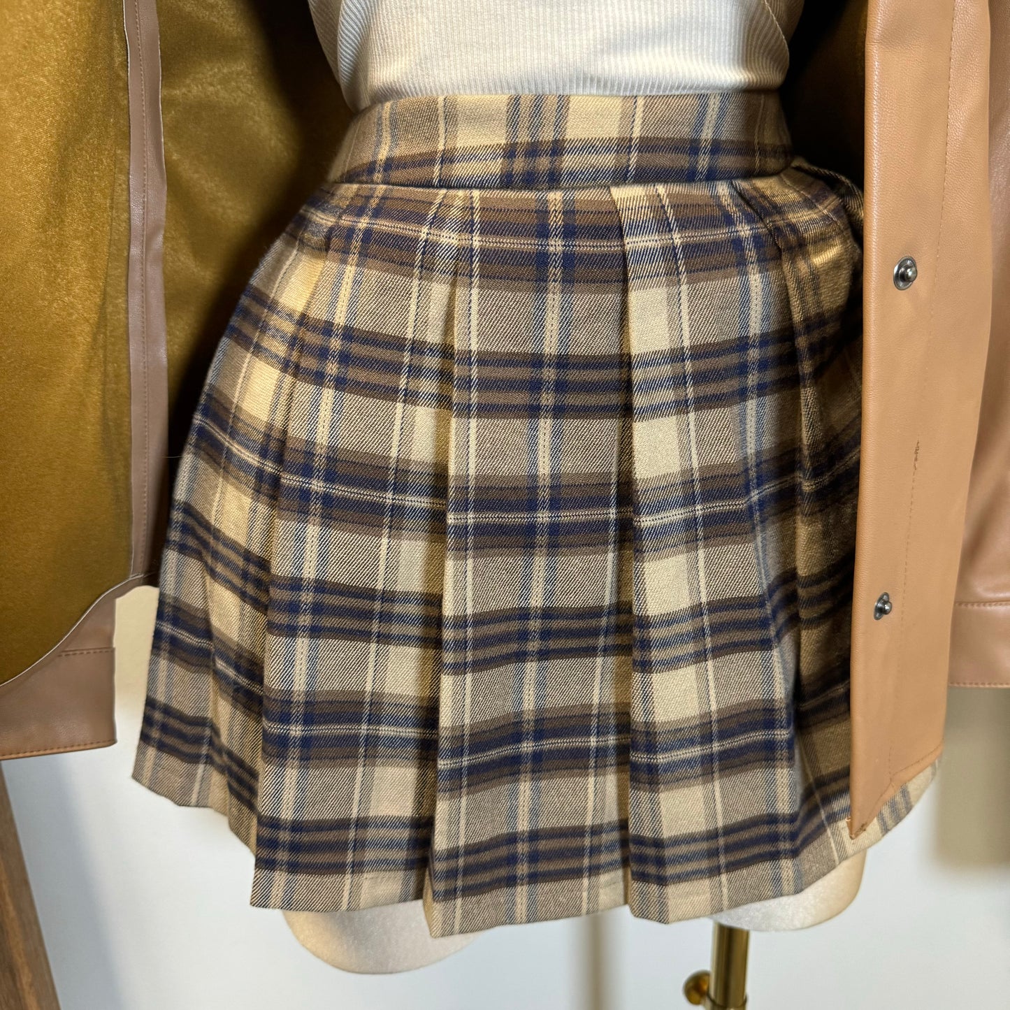 Plaid Pleated Skirt-Navy