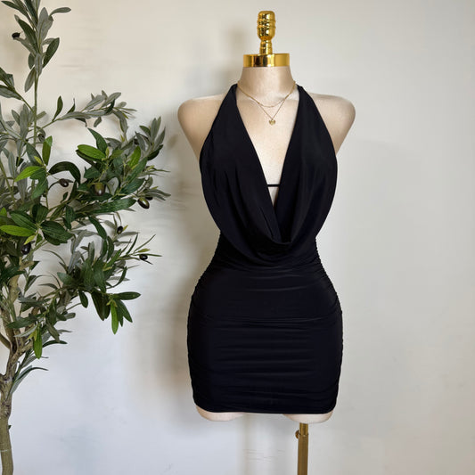 Cowl Double Layered Dress-Black
