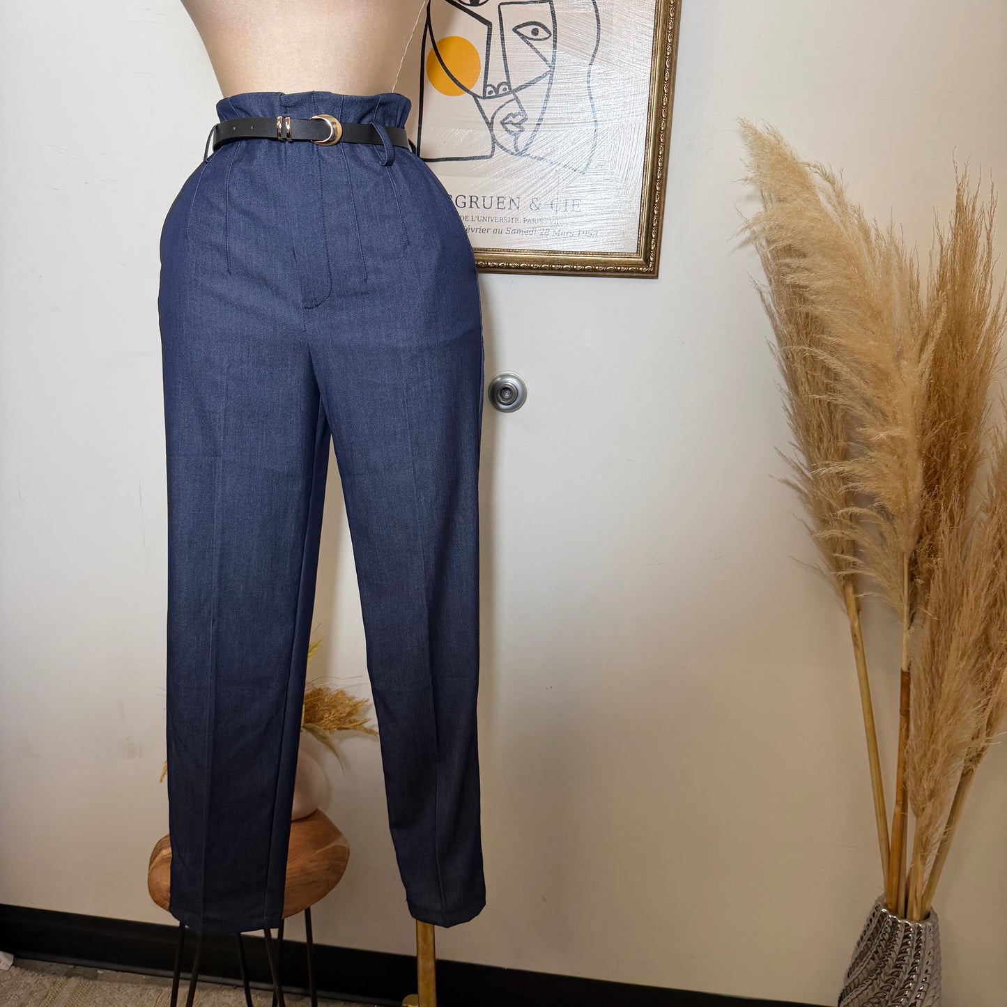 High-Waisted Copped Trousers w/Belt