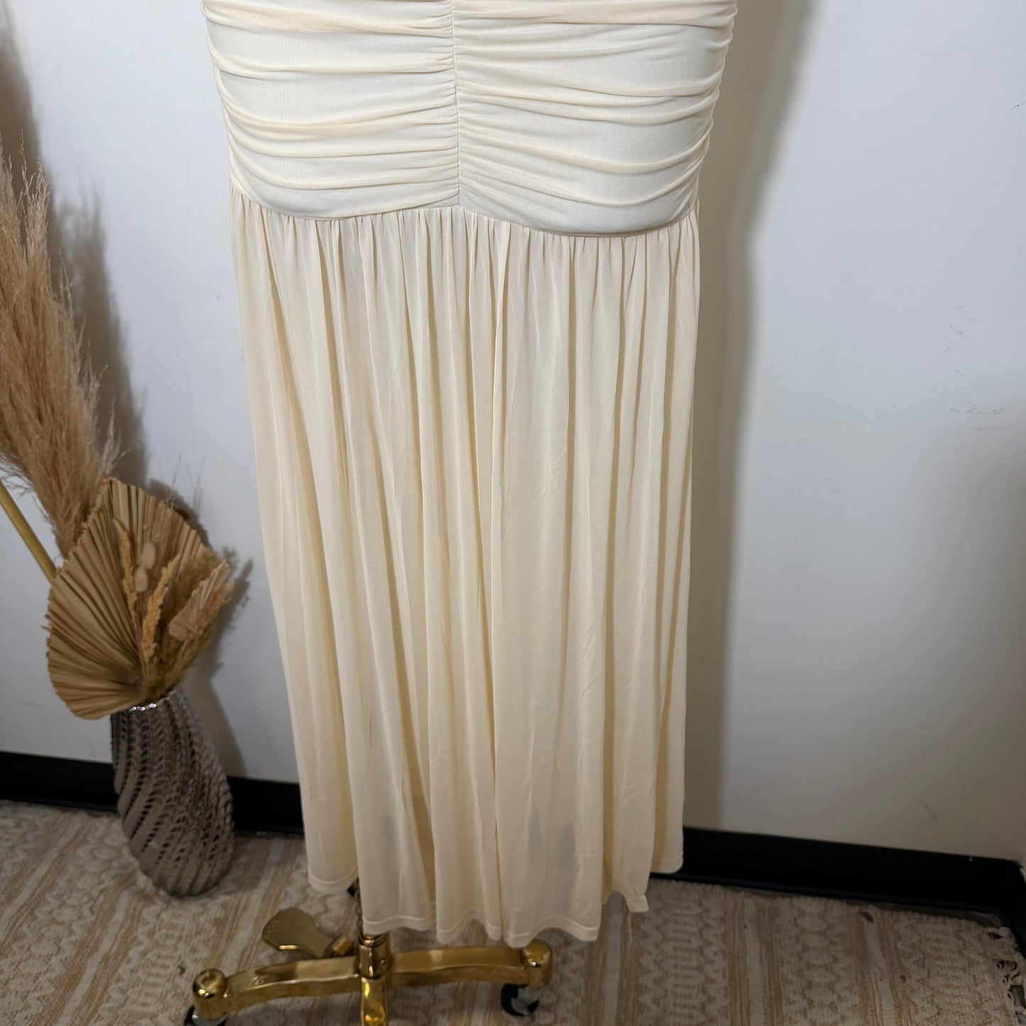 Ruched Long Maxi Dress-Cream