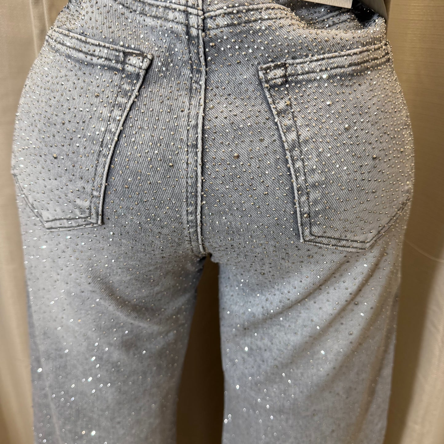 TQM Rhinestone Jeans-Gray
