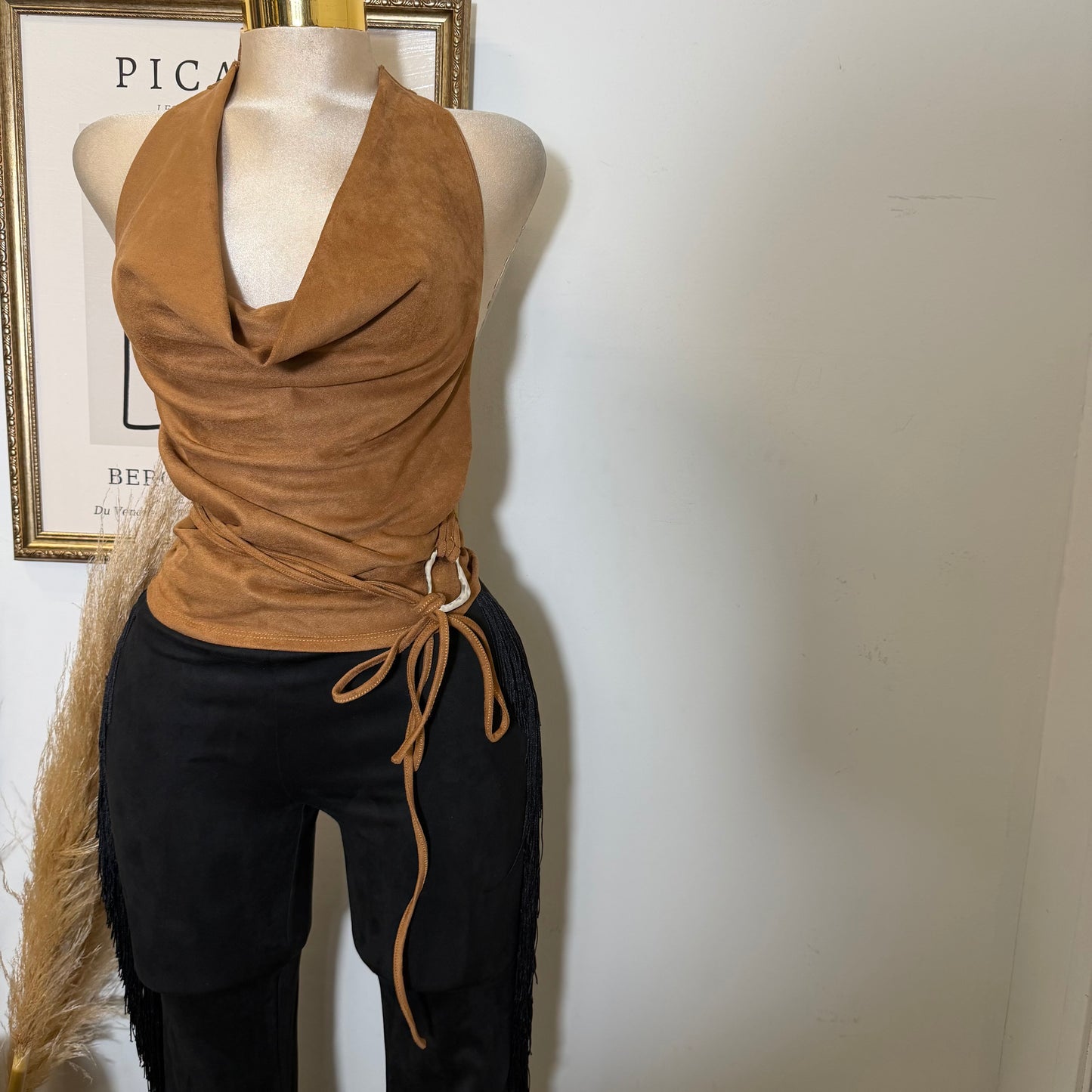 Cowl neck Halter Top-Caramel