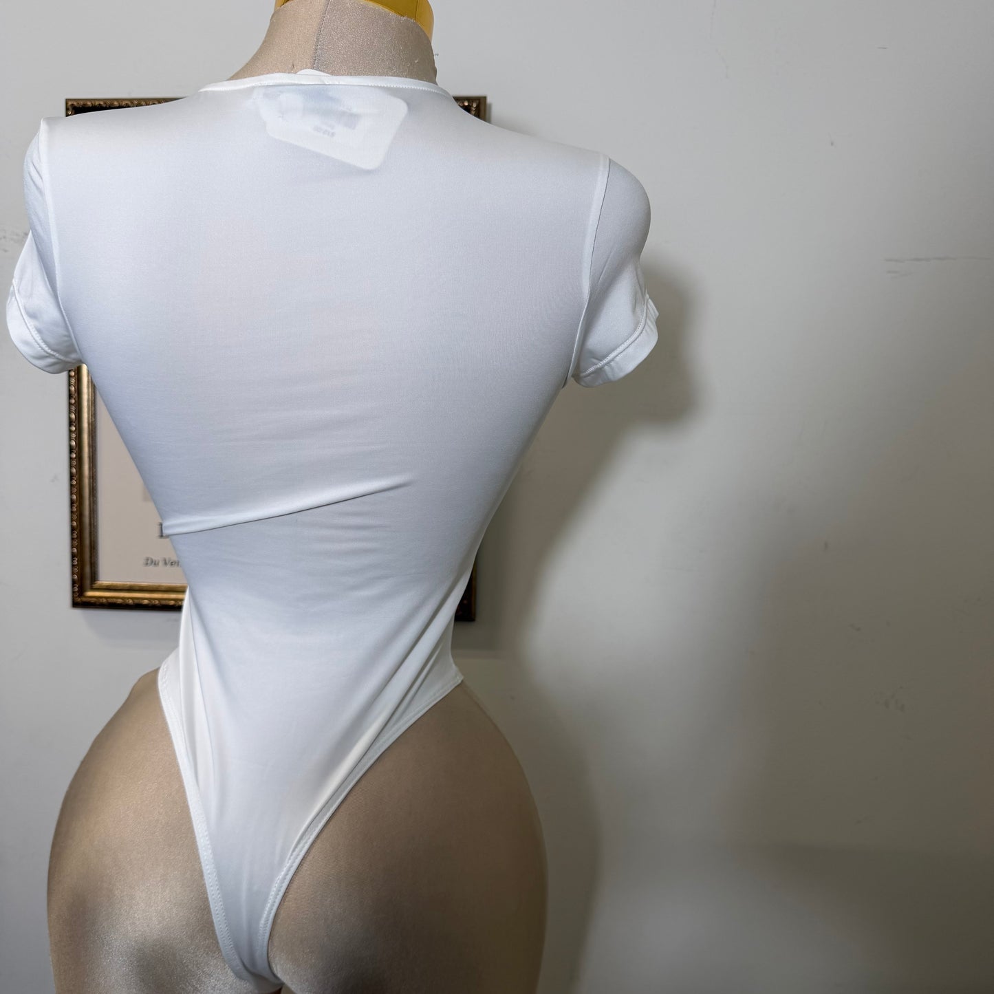 Crew Neck Short Sleeve Bodysuit-White
