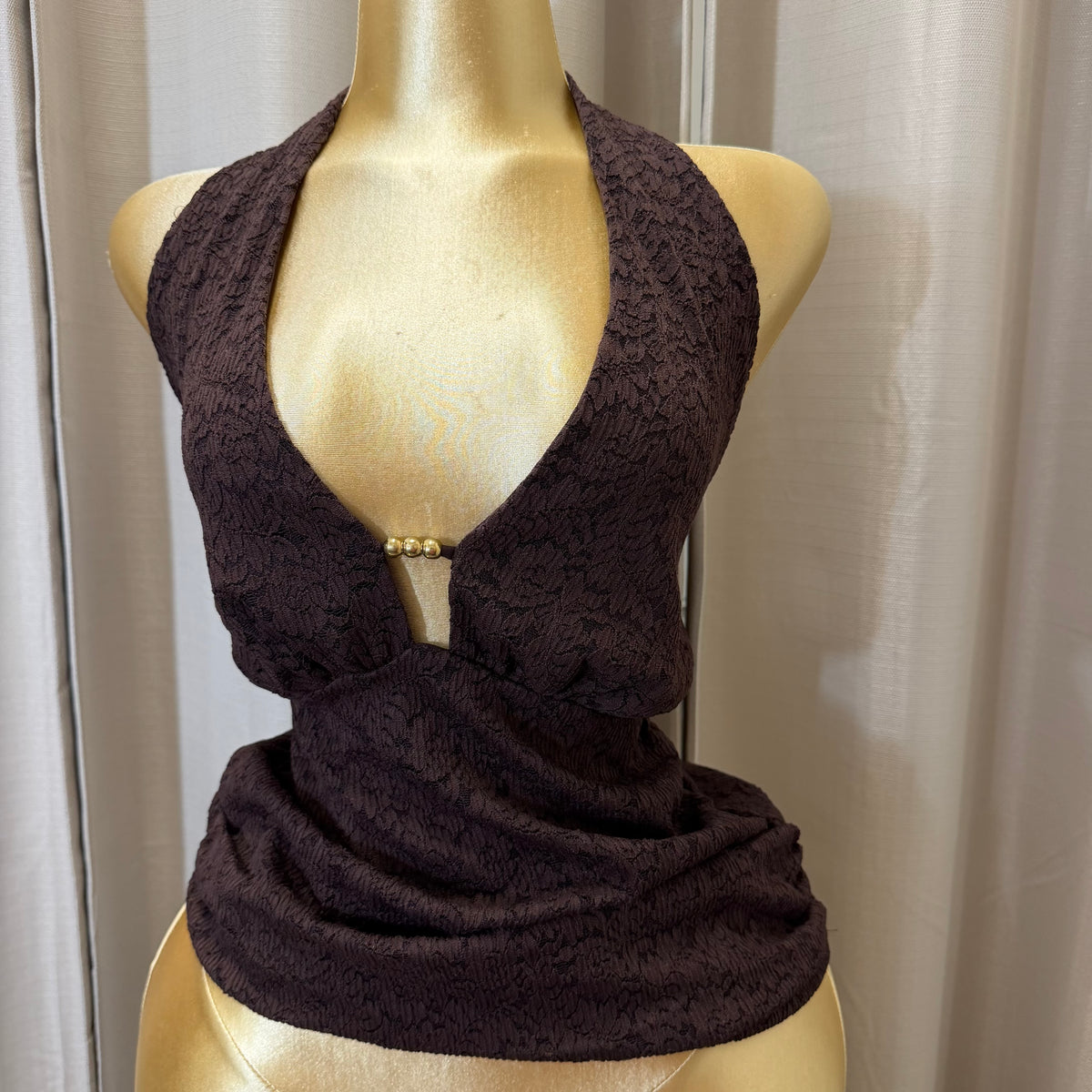 PL-Halter Lace Top-Brown