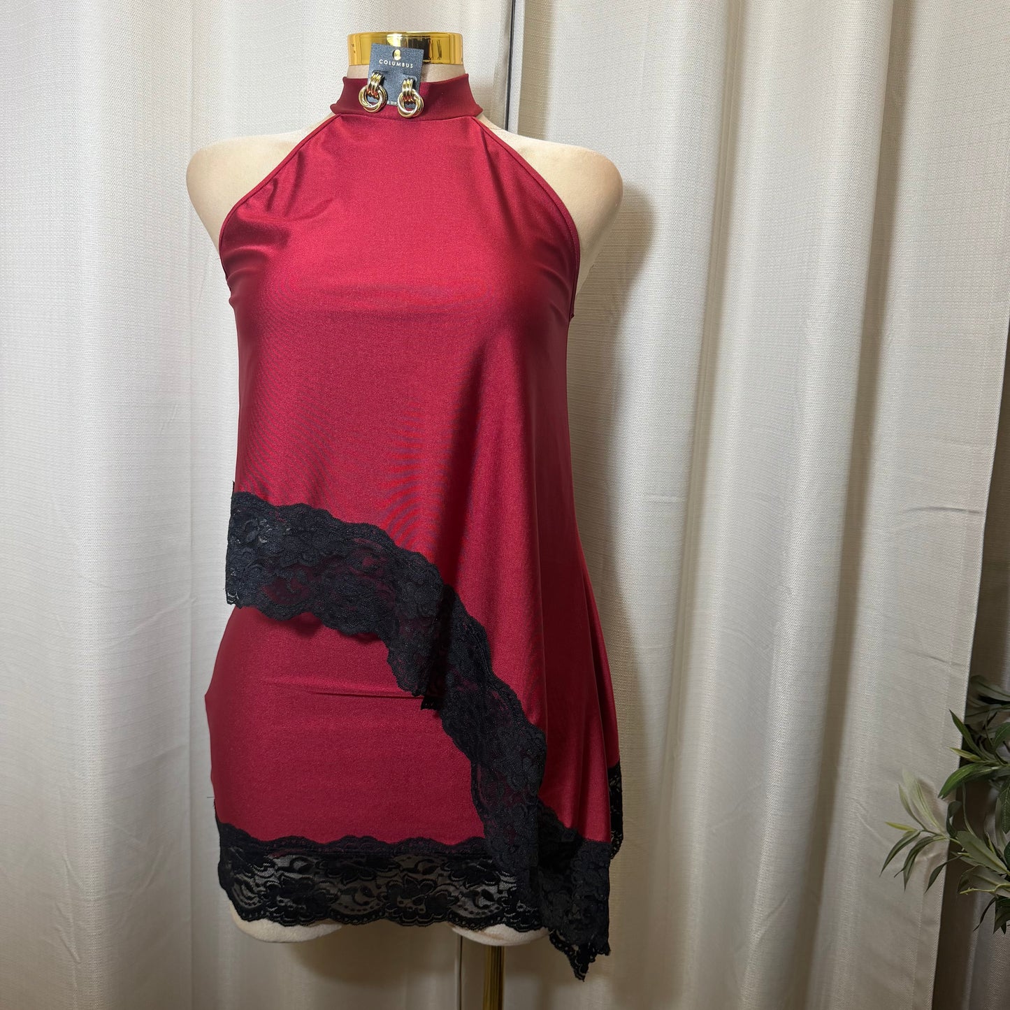 Asymmetrical Lace Skirt Set-Burgundy and Black