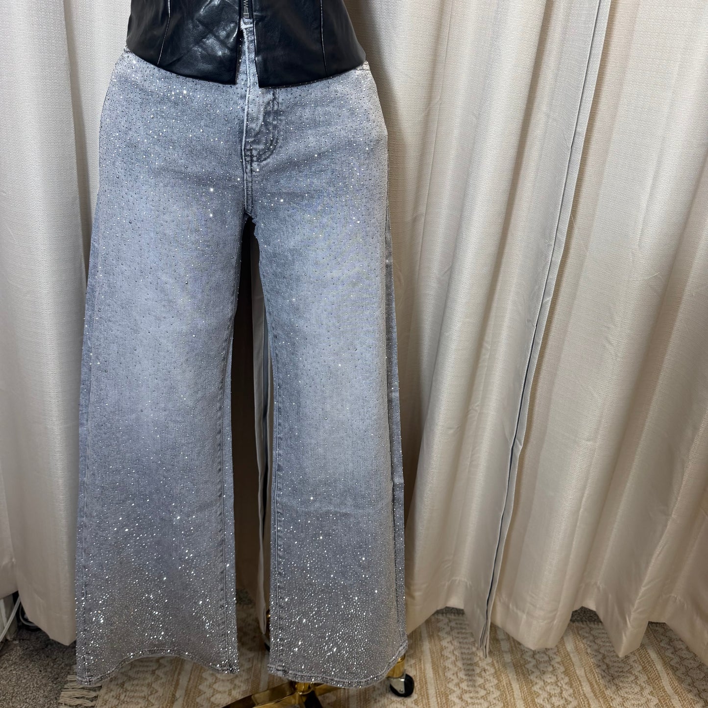 TQM Rhinestone Jeans-Gray