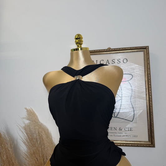 PL Halter Gold Detail Top-Black