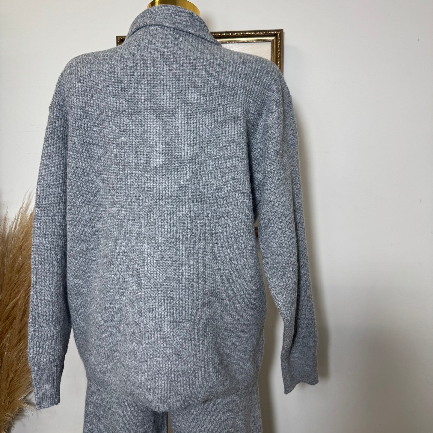 Quarter zip sweater and Pants Set-Heather Gray