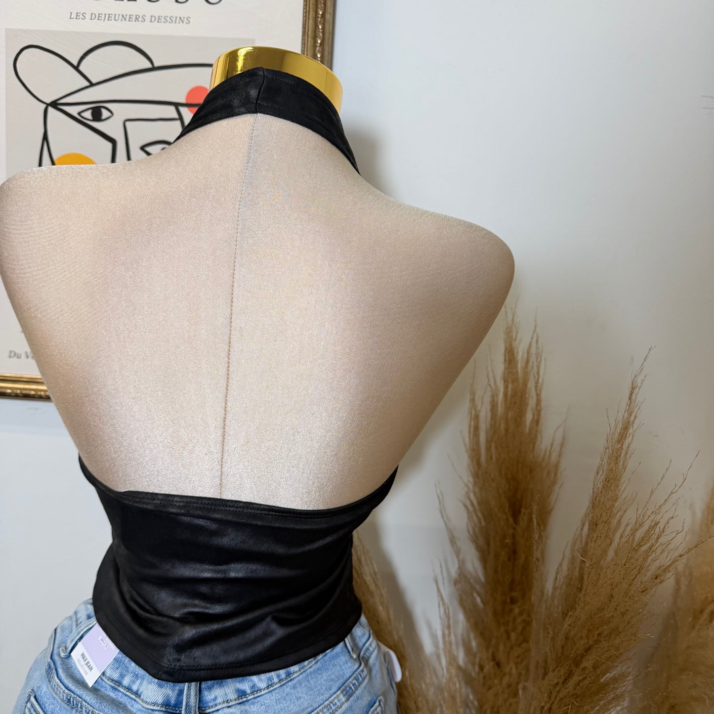 Tie Front Suede Crop Top-Black