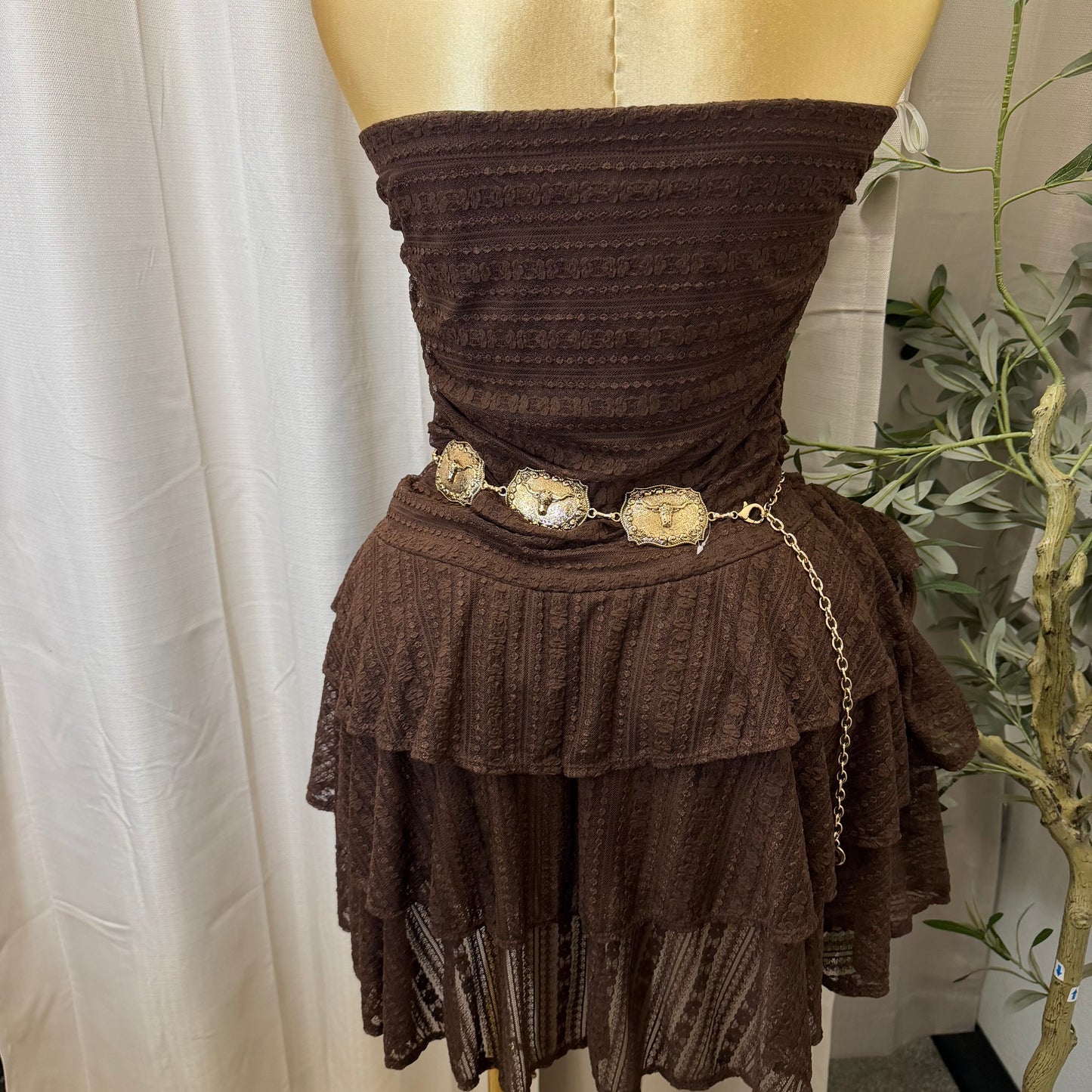 PL-Ruffle Tube Dress-Brown