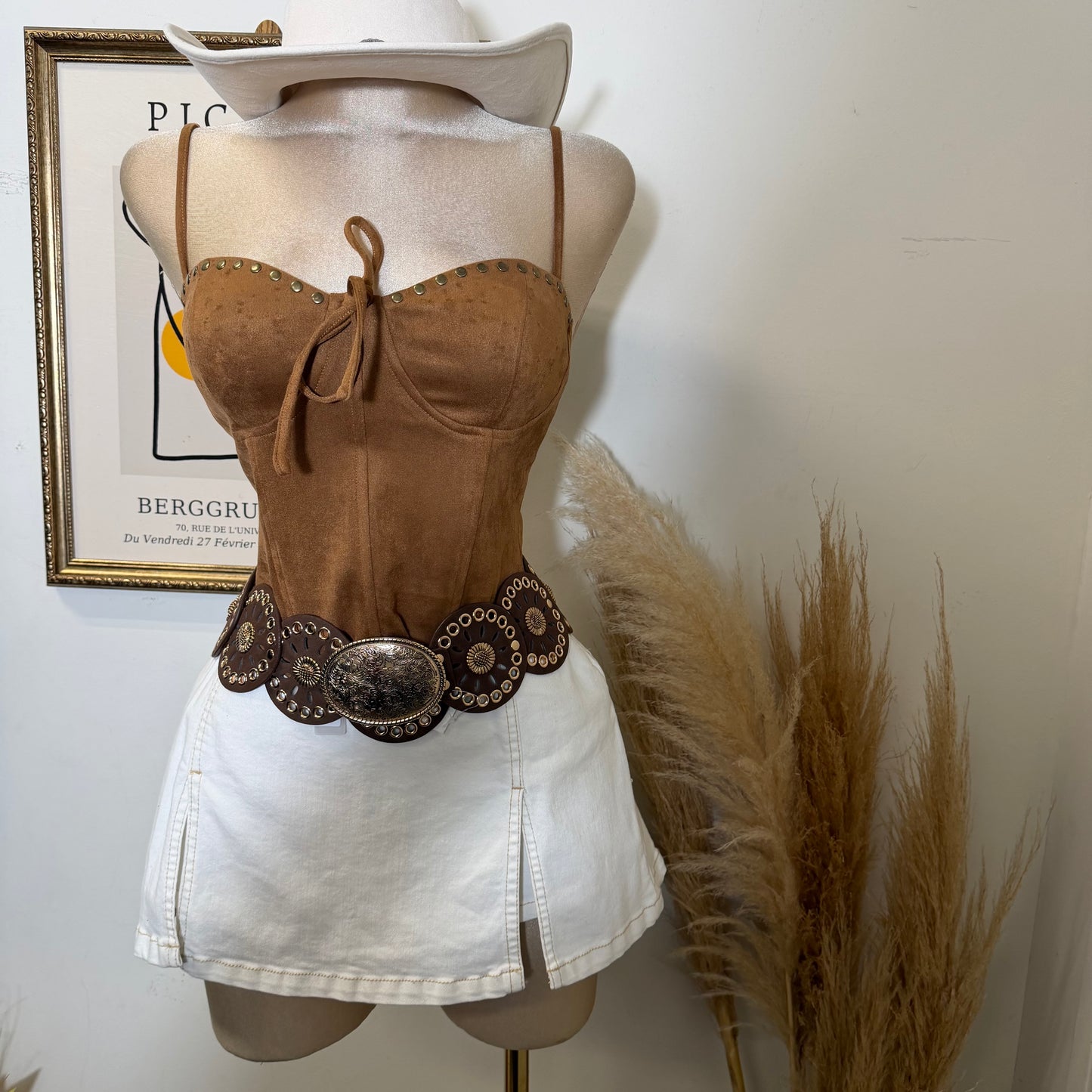 Studs Suede Top- Camel