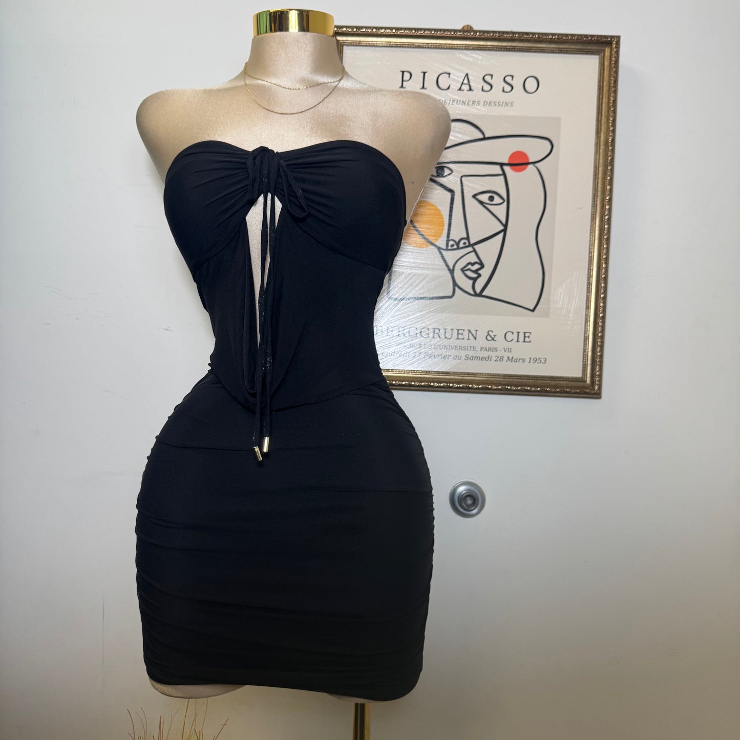 Mini Dress With Neck Scarf Detail-Black