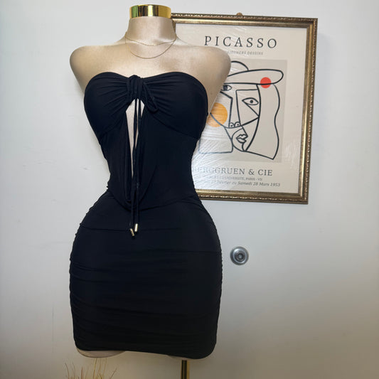 Mini Dress With Neck Scarf Detail-Black