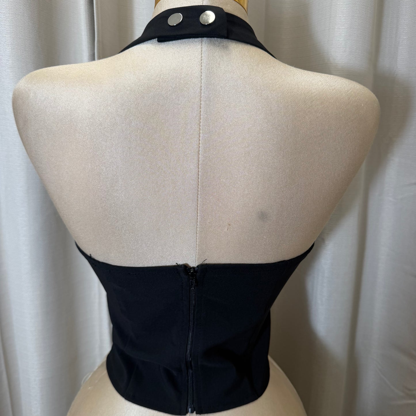 Mexico Stretched Halter Top With Belt-Black