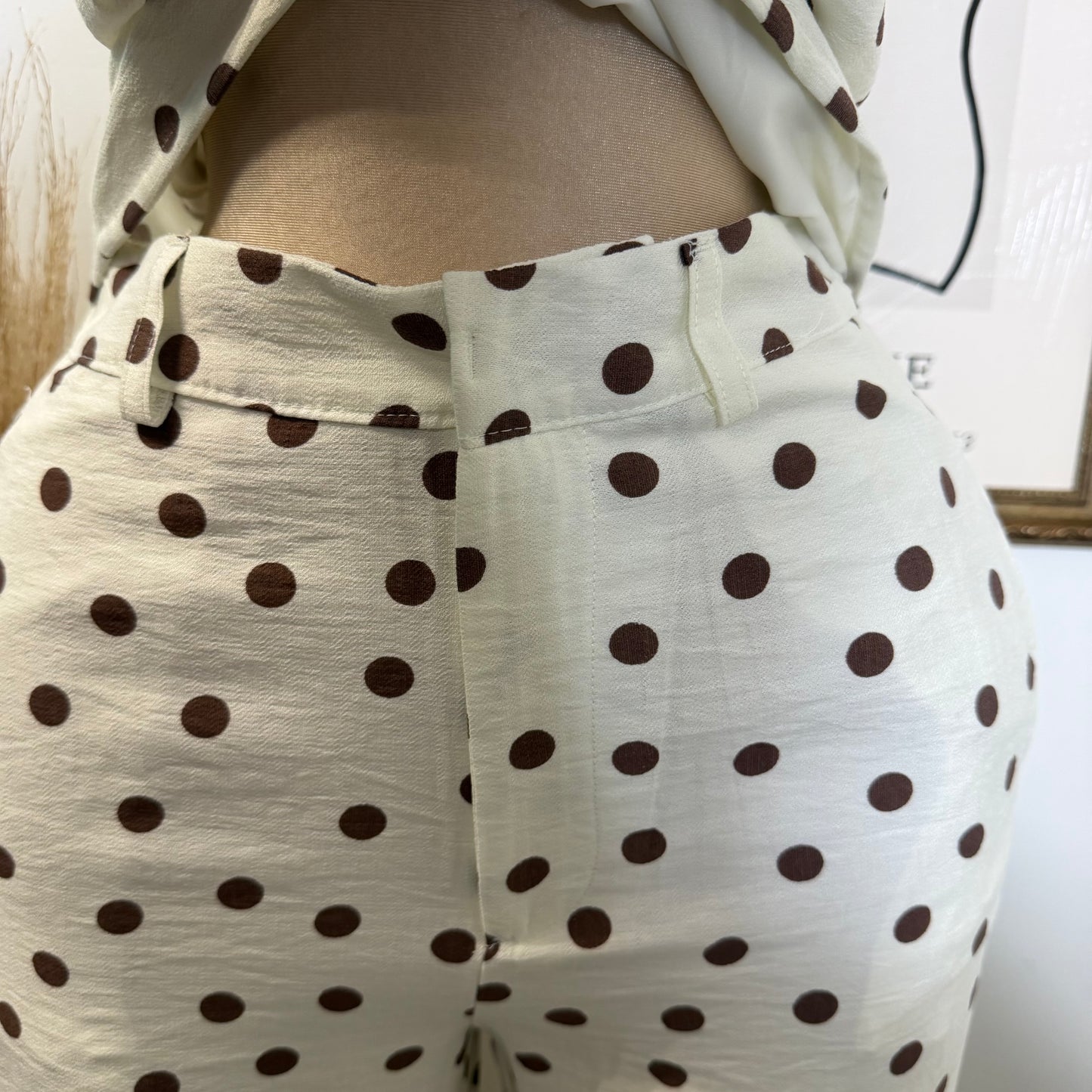 Polka Dot Strapless Wide leg Pant set-Ivory