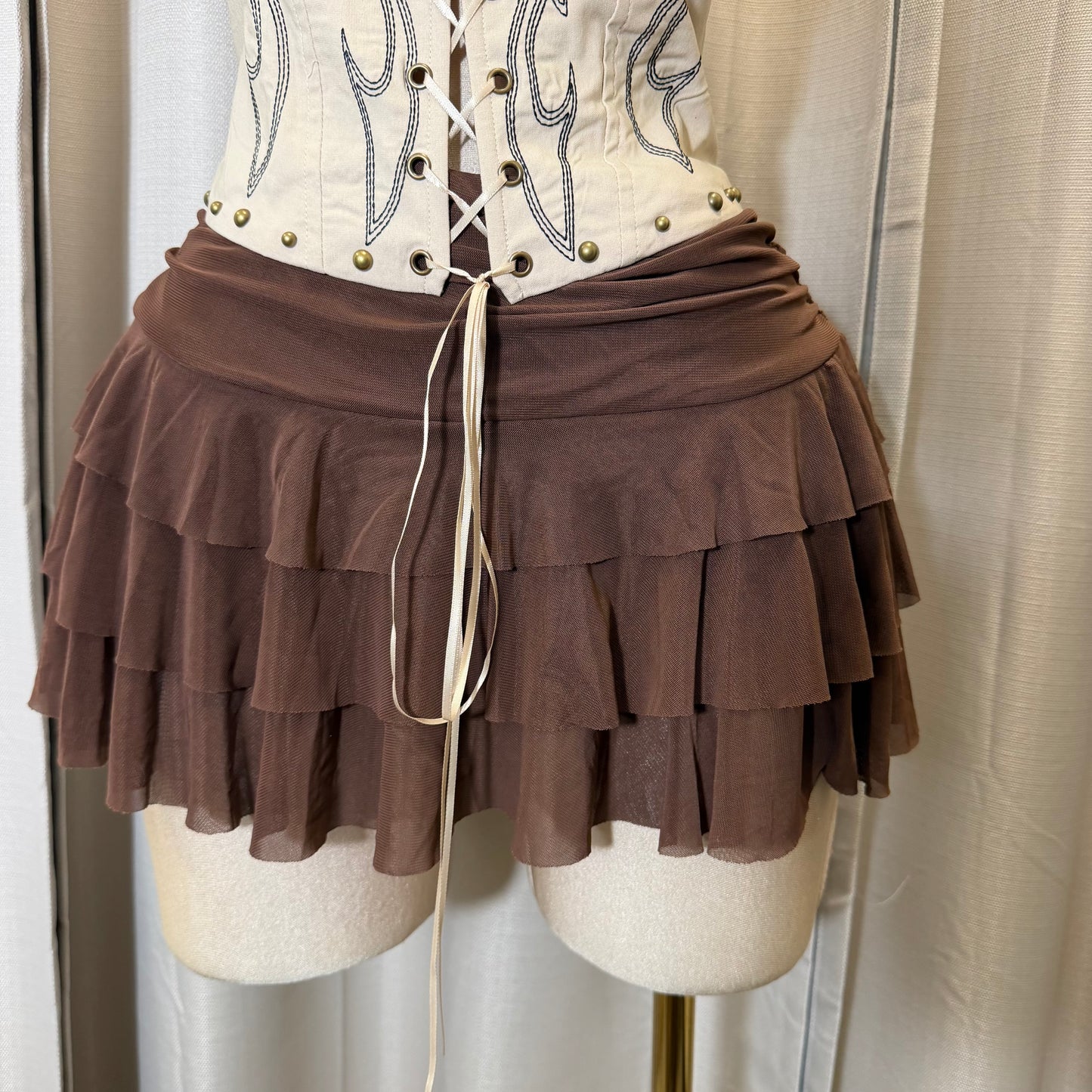 Flare skirt with short underneath-Brown