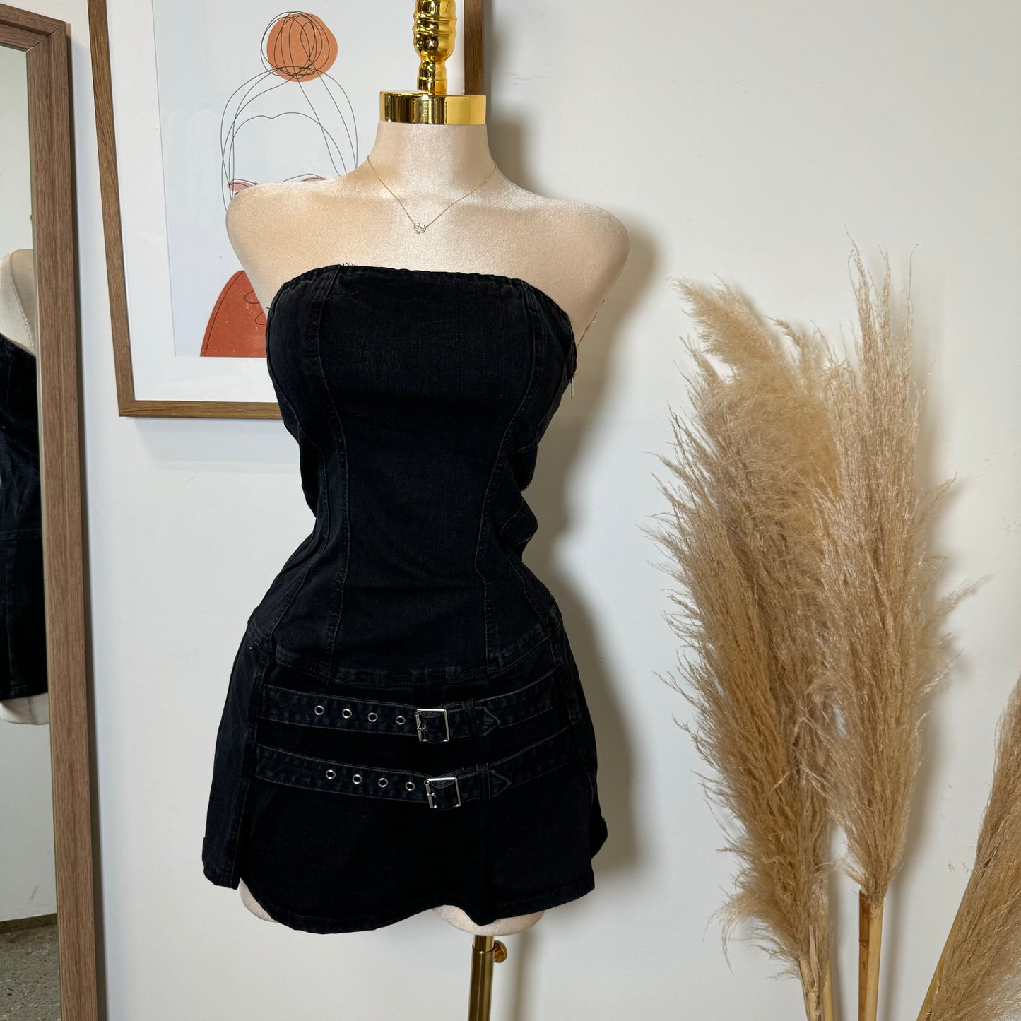 Acabo Denim Dress-Black