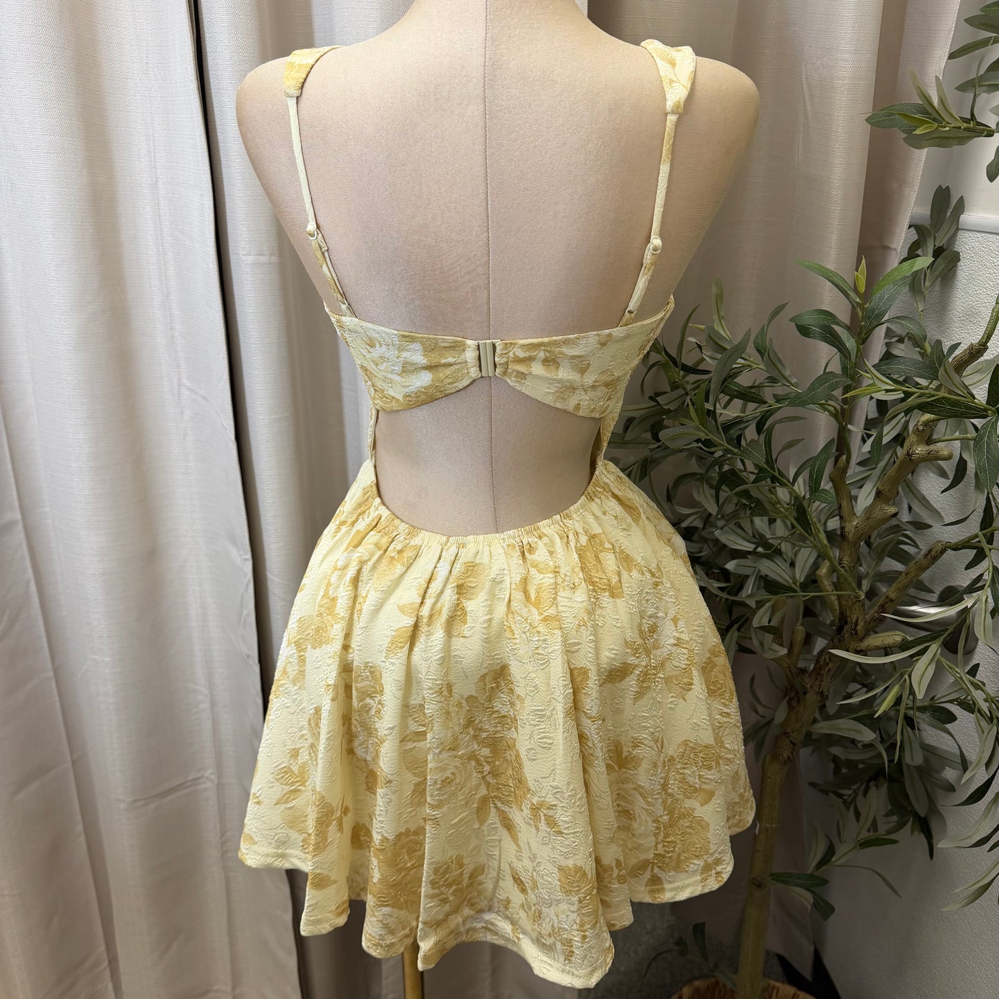 Floral Pleated Bust fit and Flare Mini Dress-Yellow