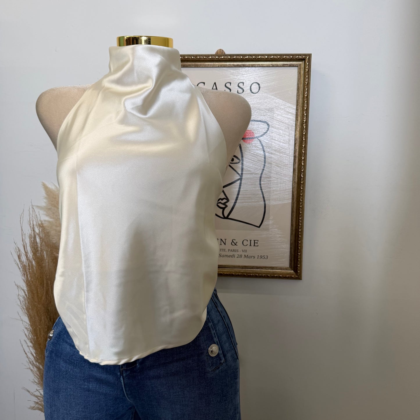Satin Halter Top-Cream