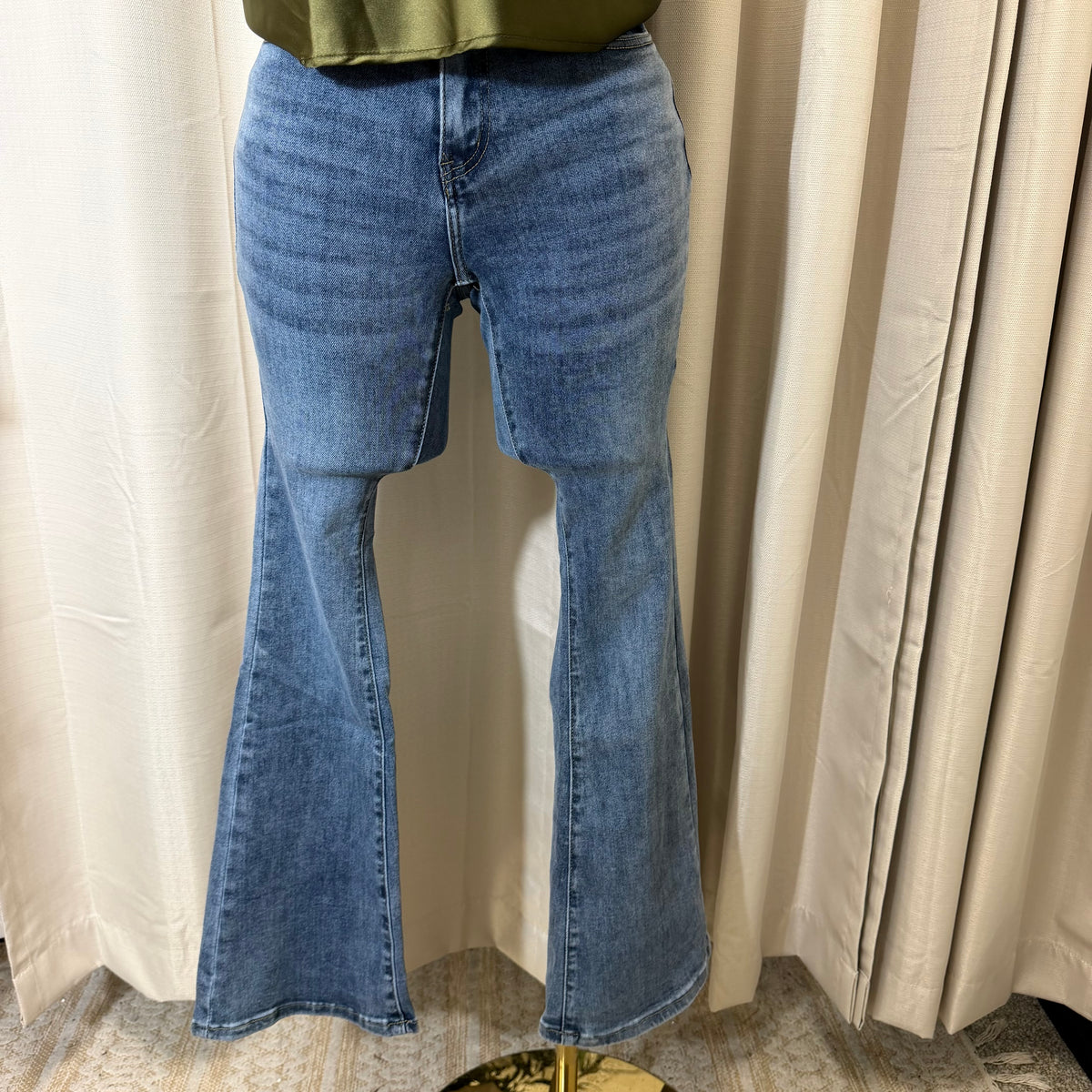 Flare Denim Black Pants-Medium Blue