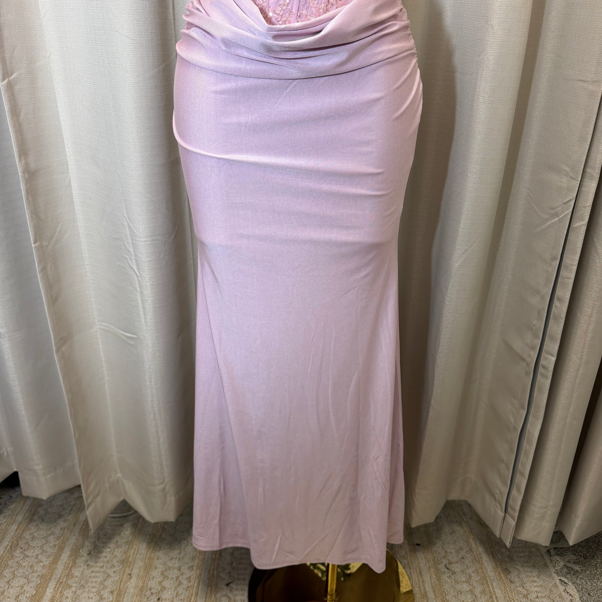 Sequin Lace with knit satin Dress-Baby Pink