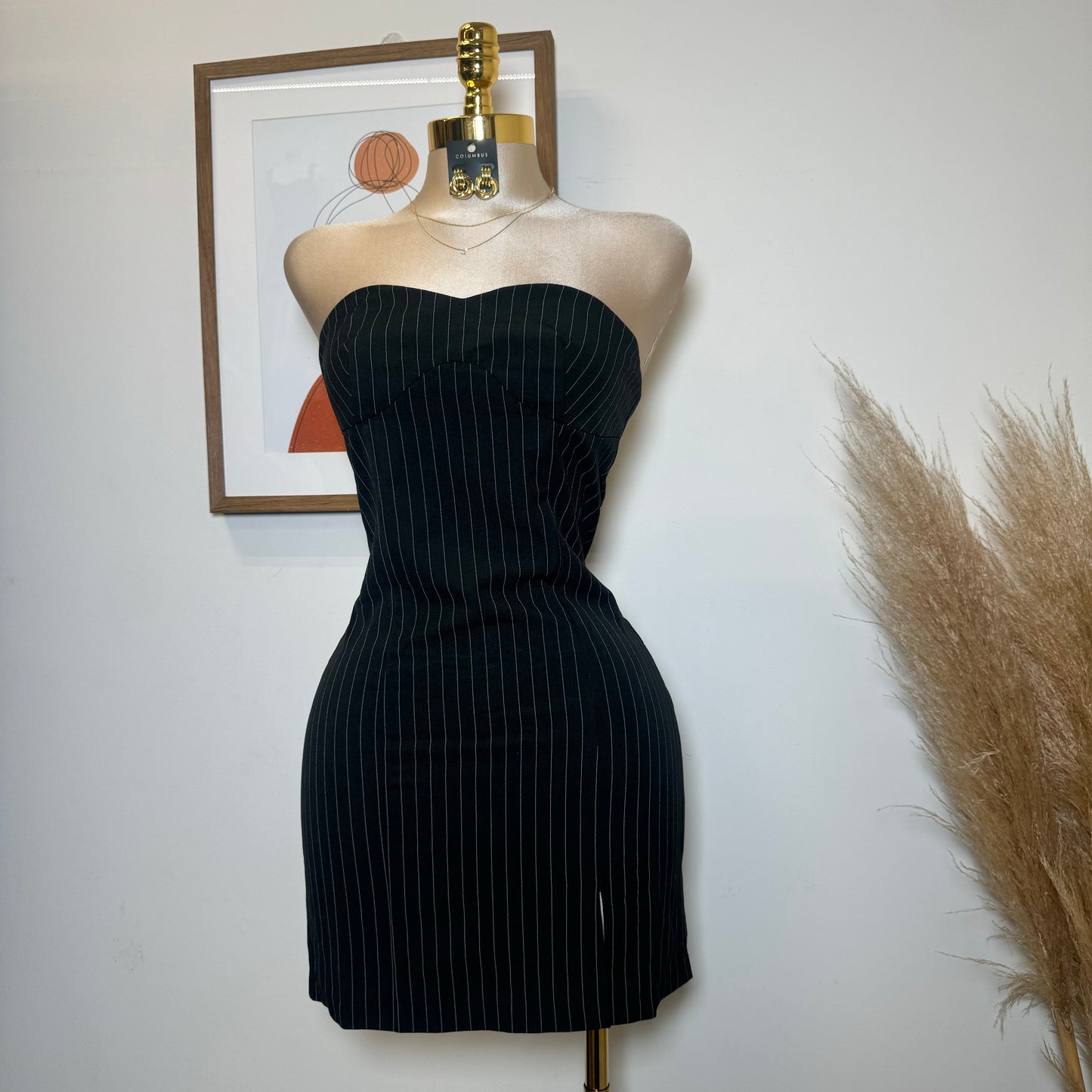 Rauw Strapless Striped Dress-Black