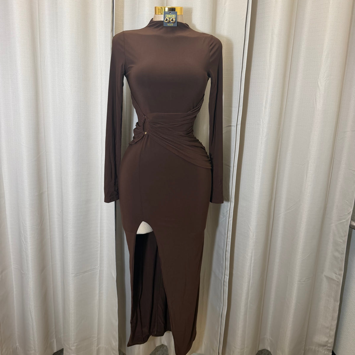 Front Trim Wrap Maxi Dress-Brown