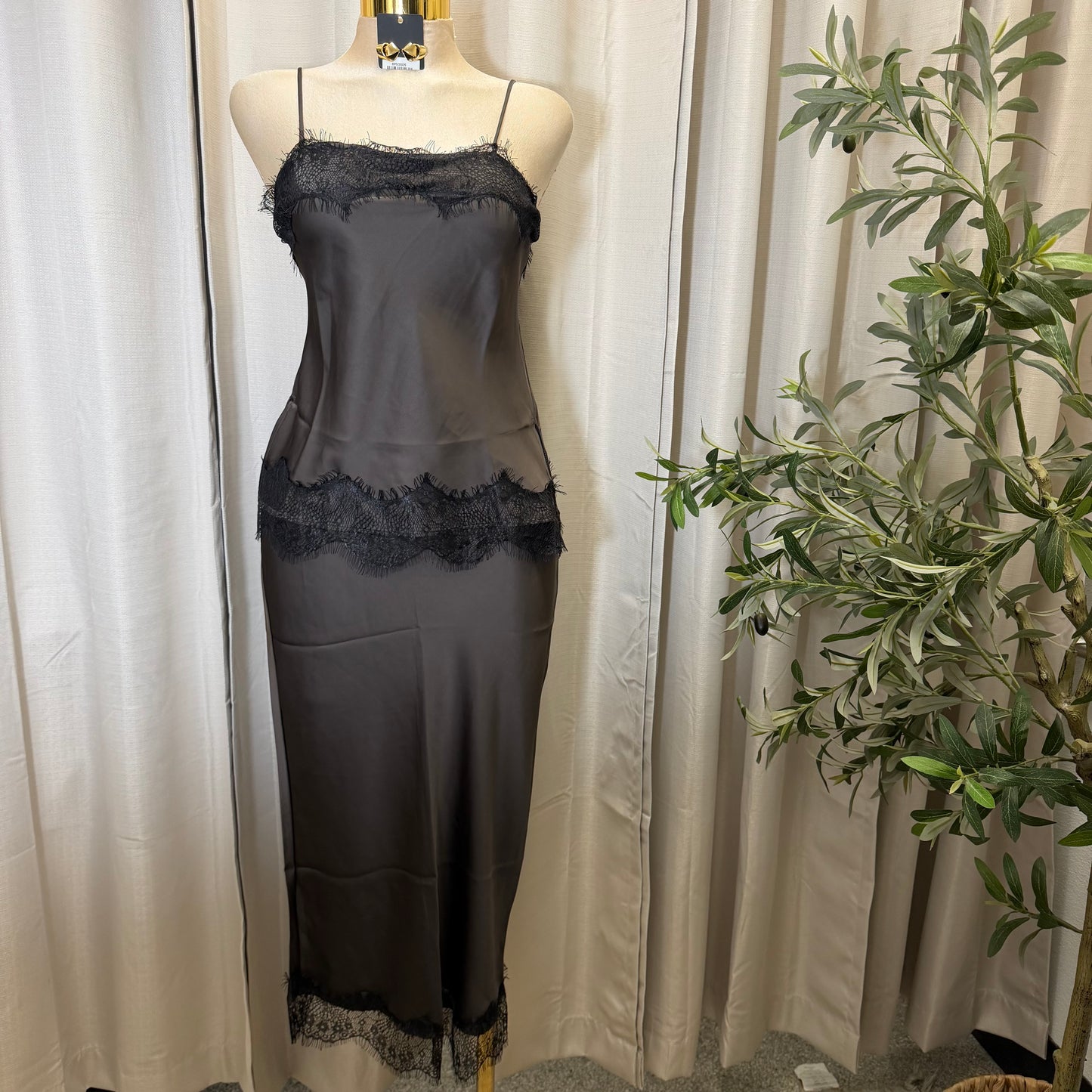 Satin lace Skirt Set-brown/black