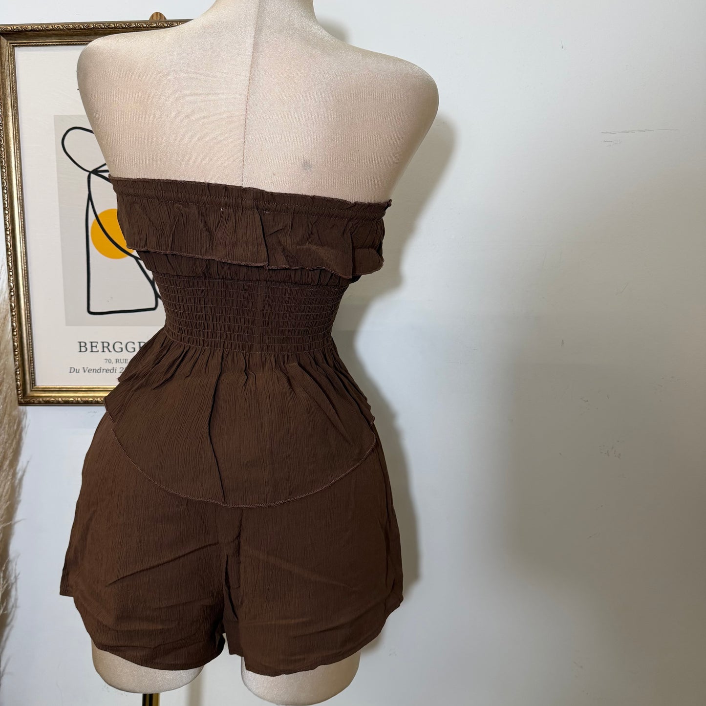 Smocked Tube Top Shorts Two piece set-Choco