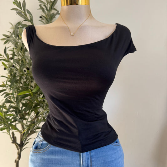 Asymmetrical Double Layered Top-Black