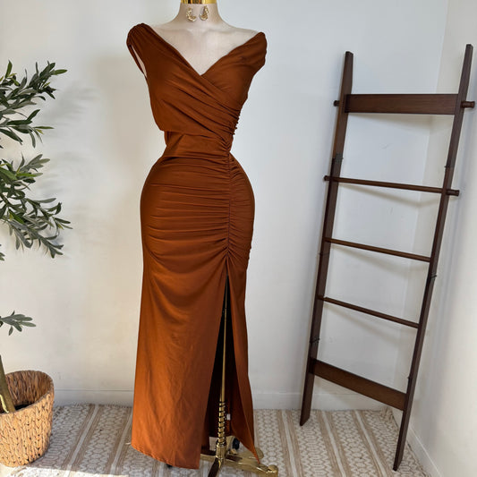 Off Shoulder Gala Dress-Cobre