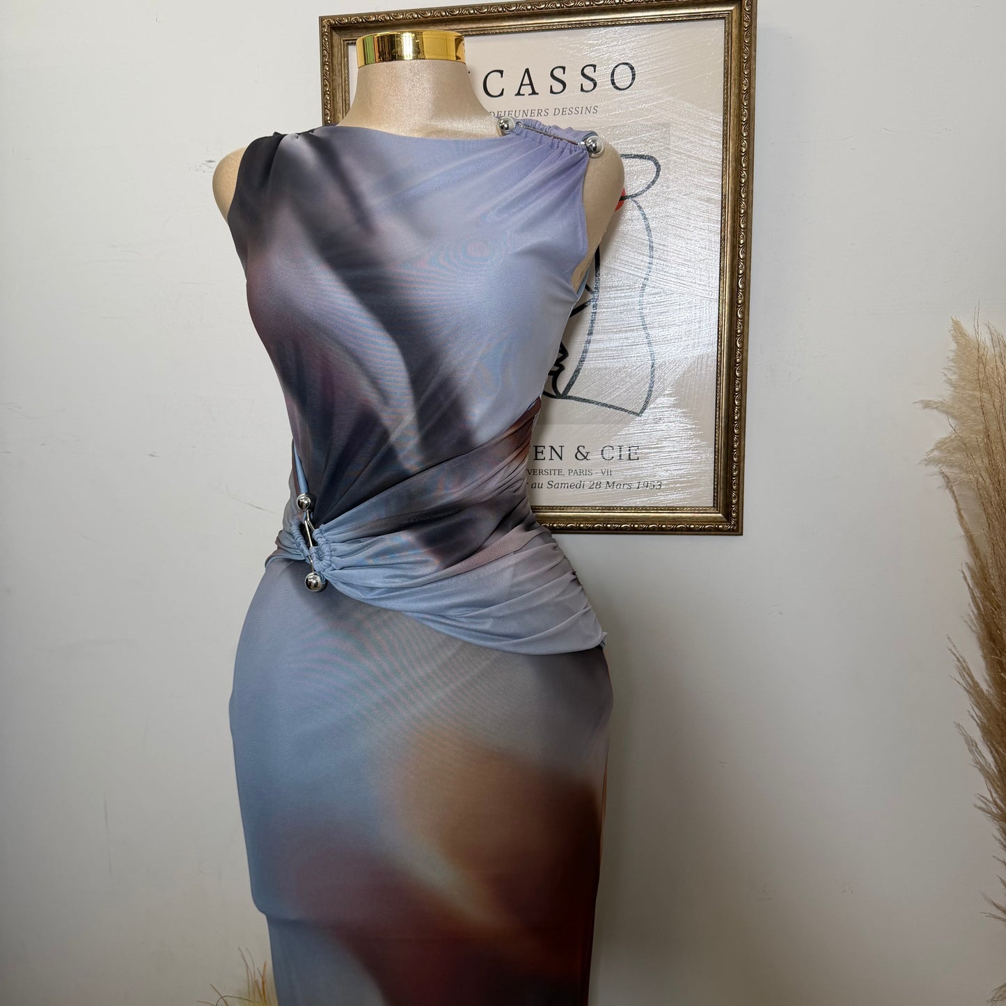 Short Sleeve Mesh Dress-Blue
