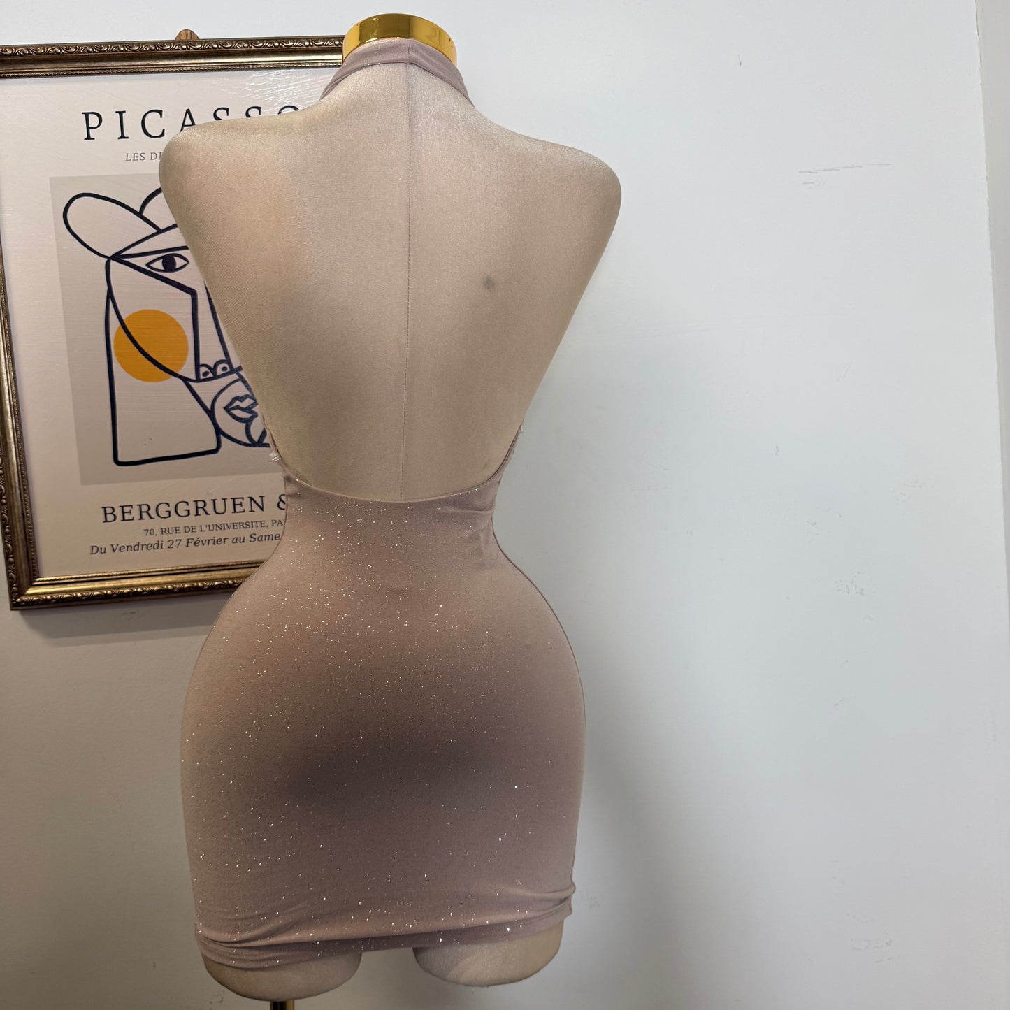 Sleeveless Halter Open Back  Mini Dress-TAUPE