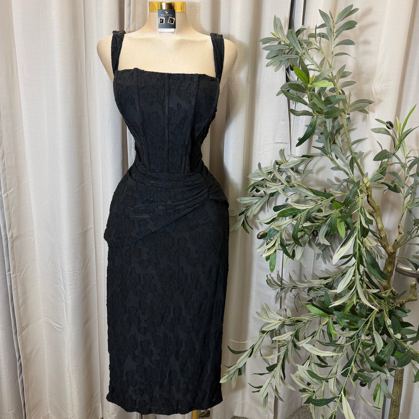PL-Floral Jacquard Midi Dress-black