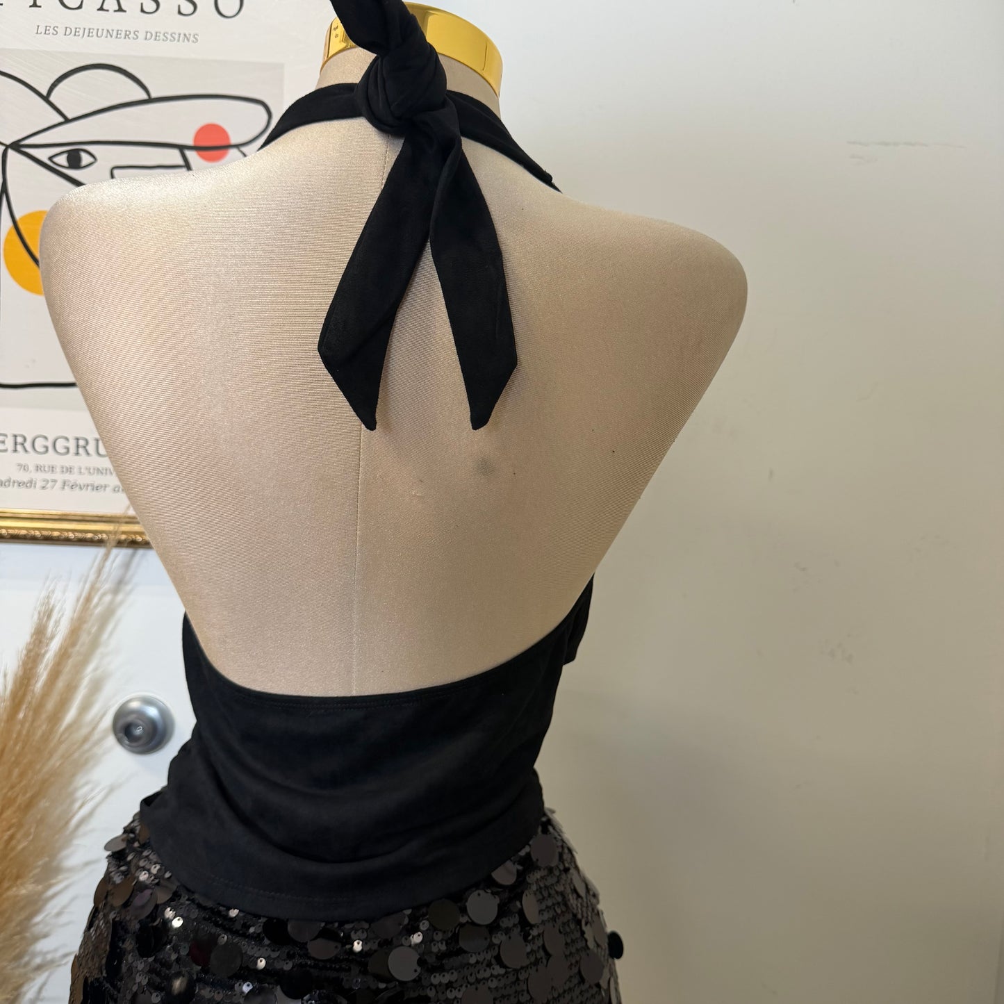 Cowl neck Halter Top-Black