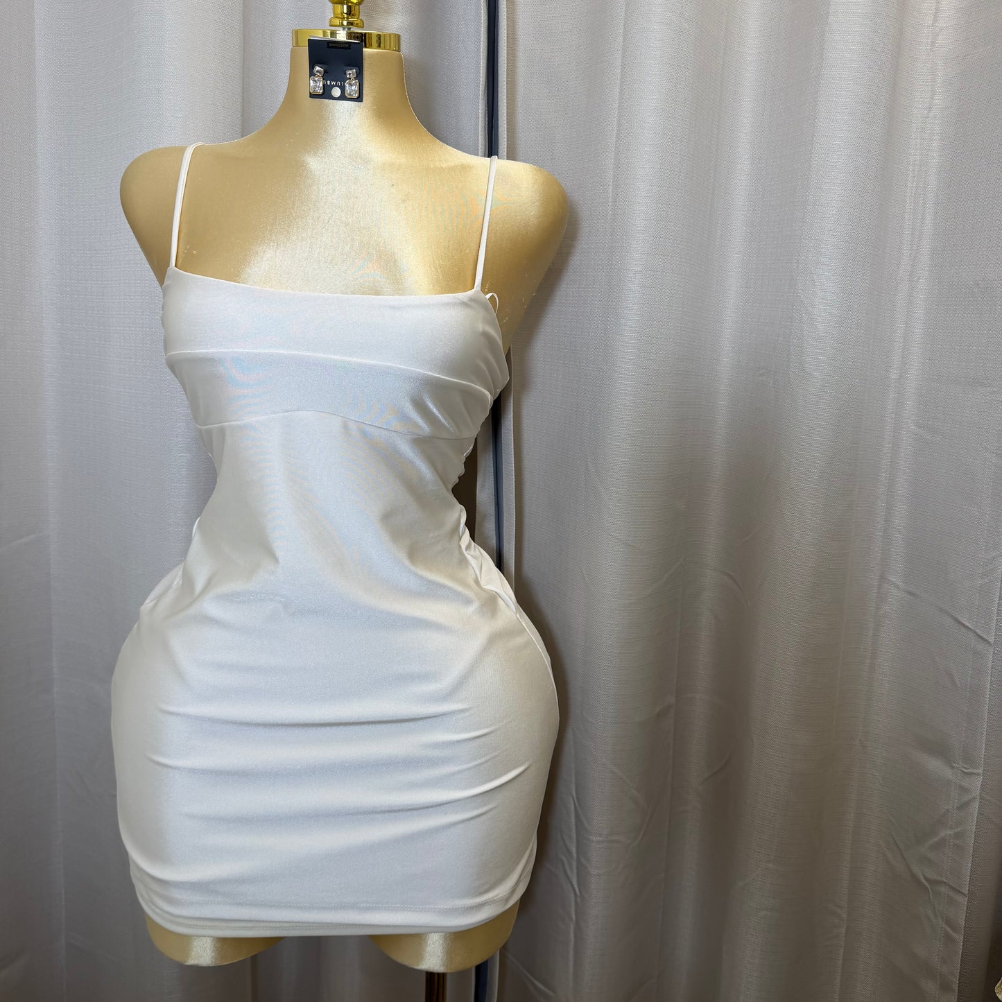 Knit Shakira Spaghetti Straps dress-Ivory/white