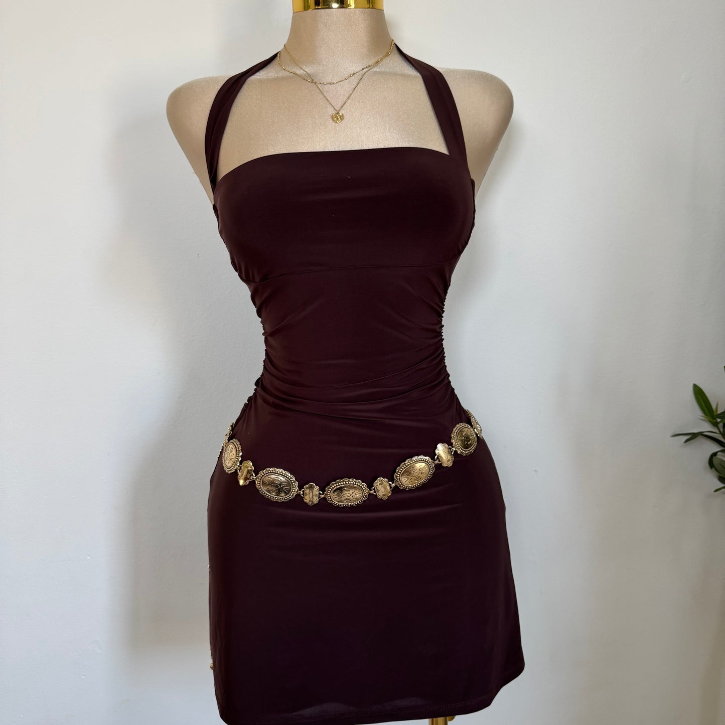 Halter Double Layered Dress-Chocolate
