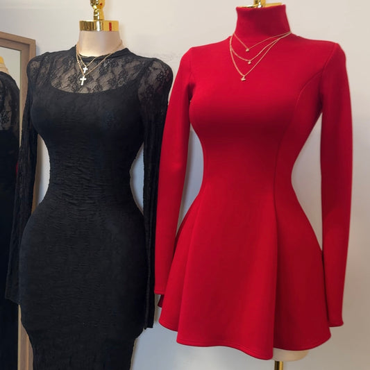 Mia Turtle Neck Dress-Red