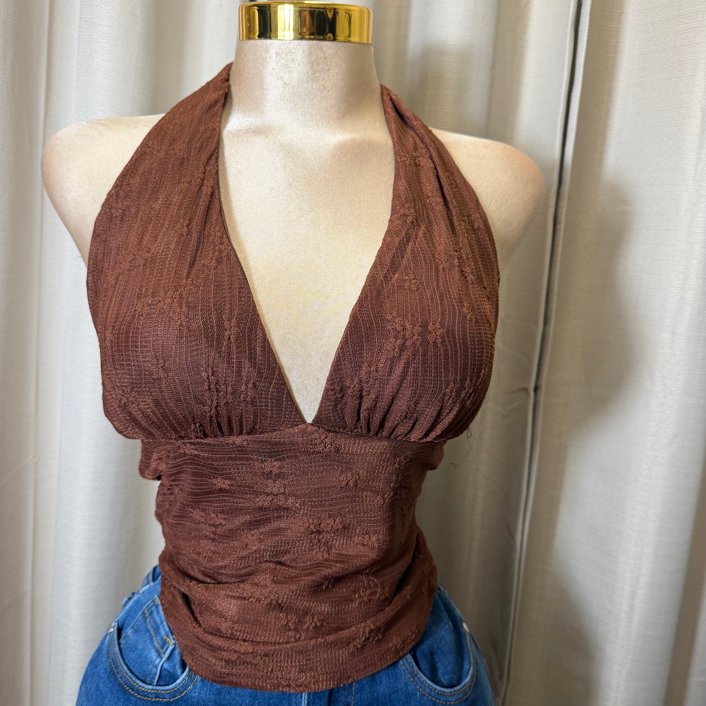 Halter Lace Top-Brown