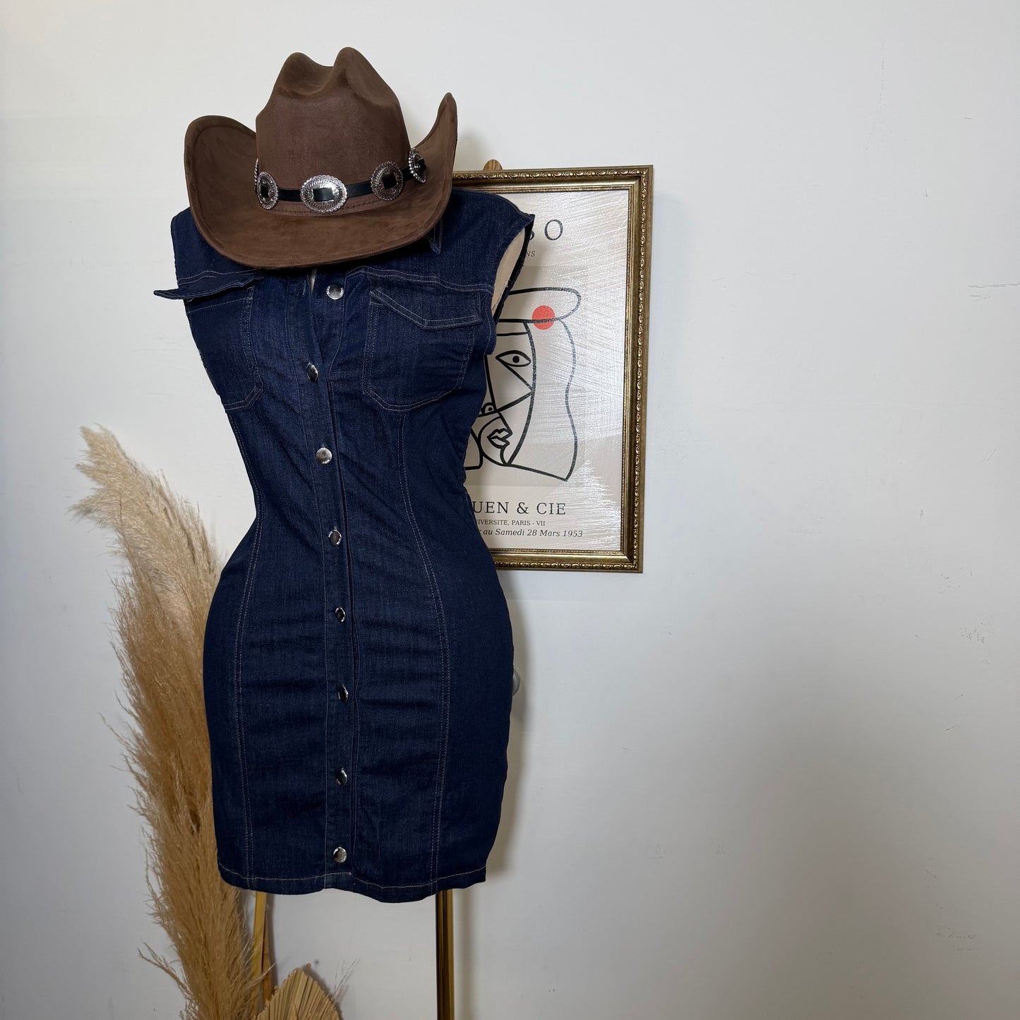 Sleeveless Denim Mini Dress-Indigo