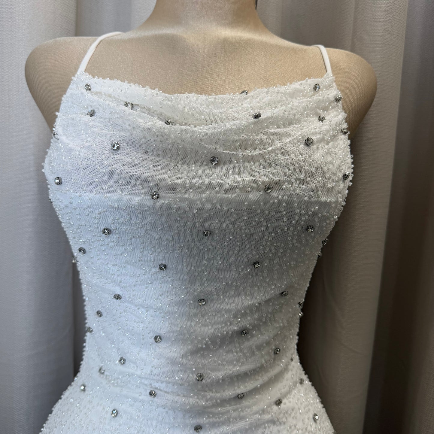 Power Mesh w/ Rhinestone Mini Dress-White
