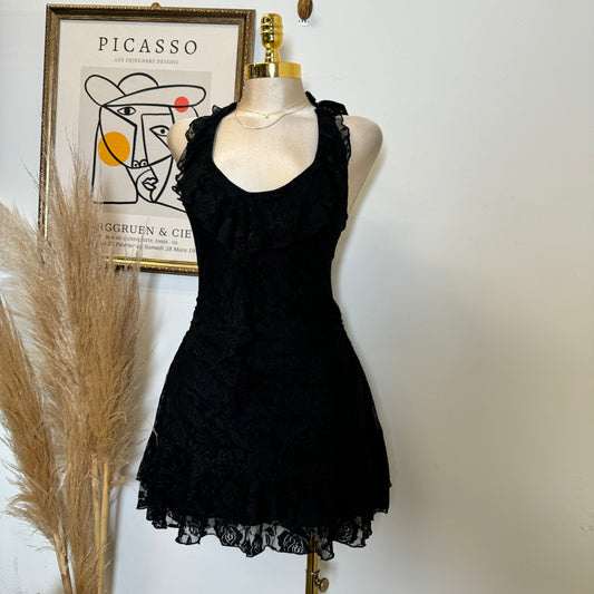 Amy Lace Halter Dress-Black