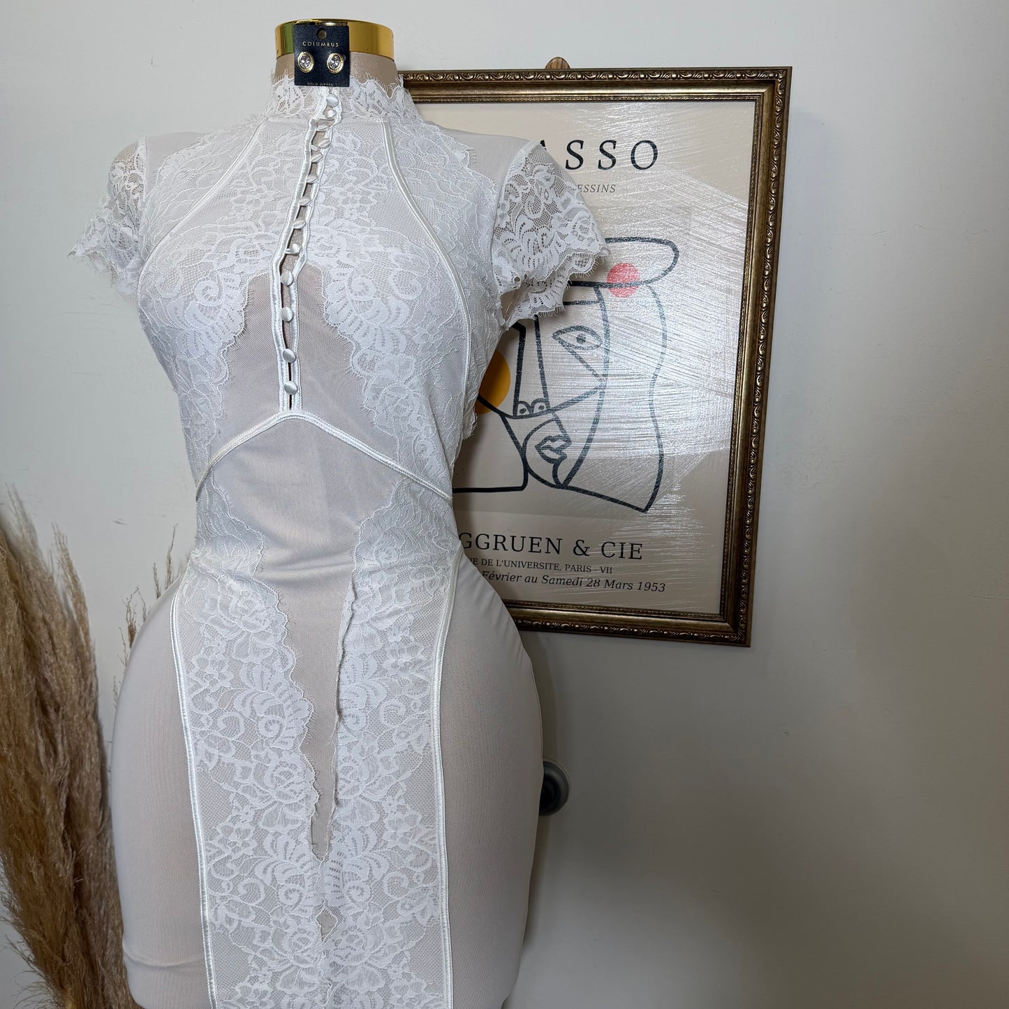 Lace Midi Dress-White