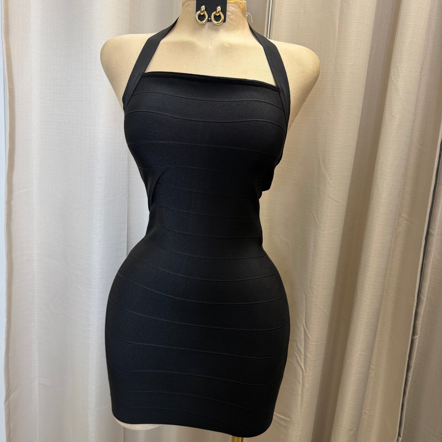 Sleeveless Halter Bandage Mini Dress-Black