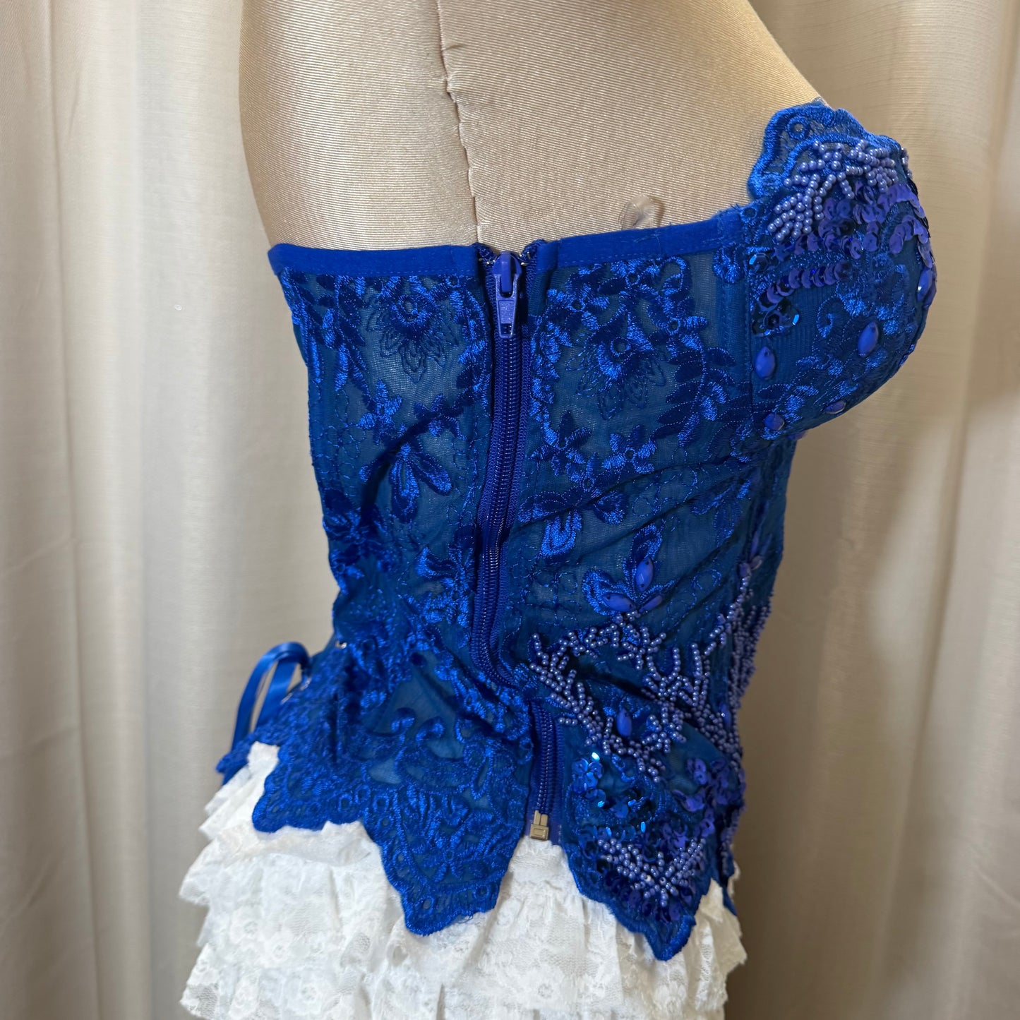 Still sequin lace corset-Royal Blue
