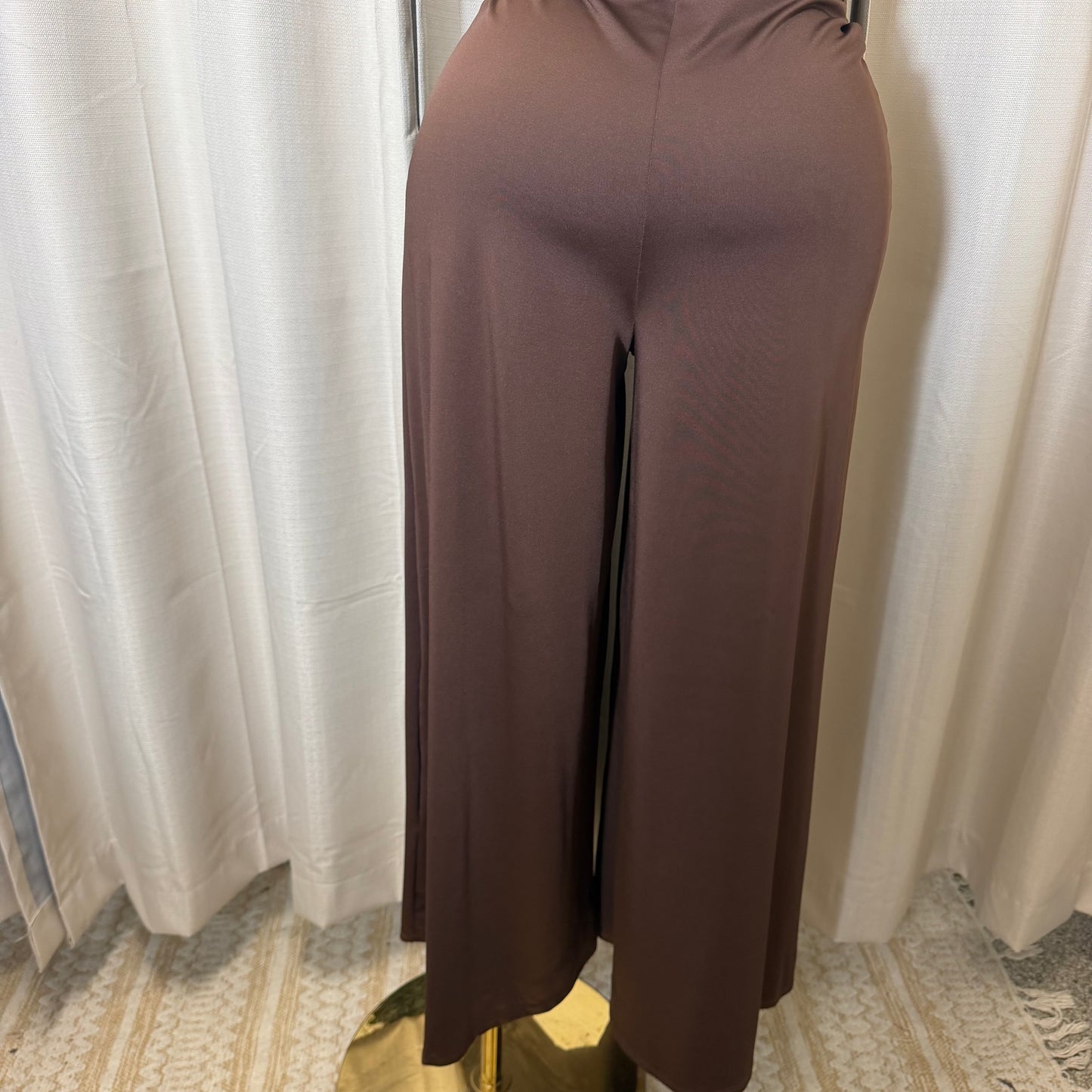 Cowl halter Neck Flare Jumpsuit-Brown