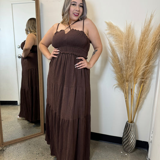 Diana Maxi Dress PL-Brown/Cafe